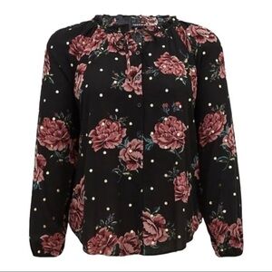 TORRID BLACK FLORAL  GOLD DOT GAUZE PEASANT BLOUSE